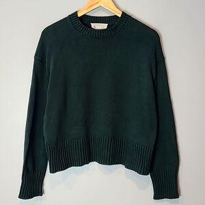Everlane Organic Cotton The Boxy Sweater in Everyday Cotton Dark Green XS